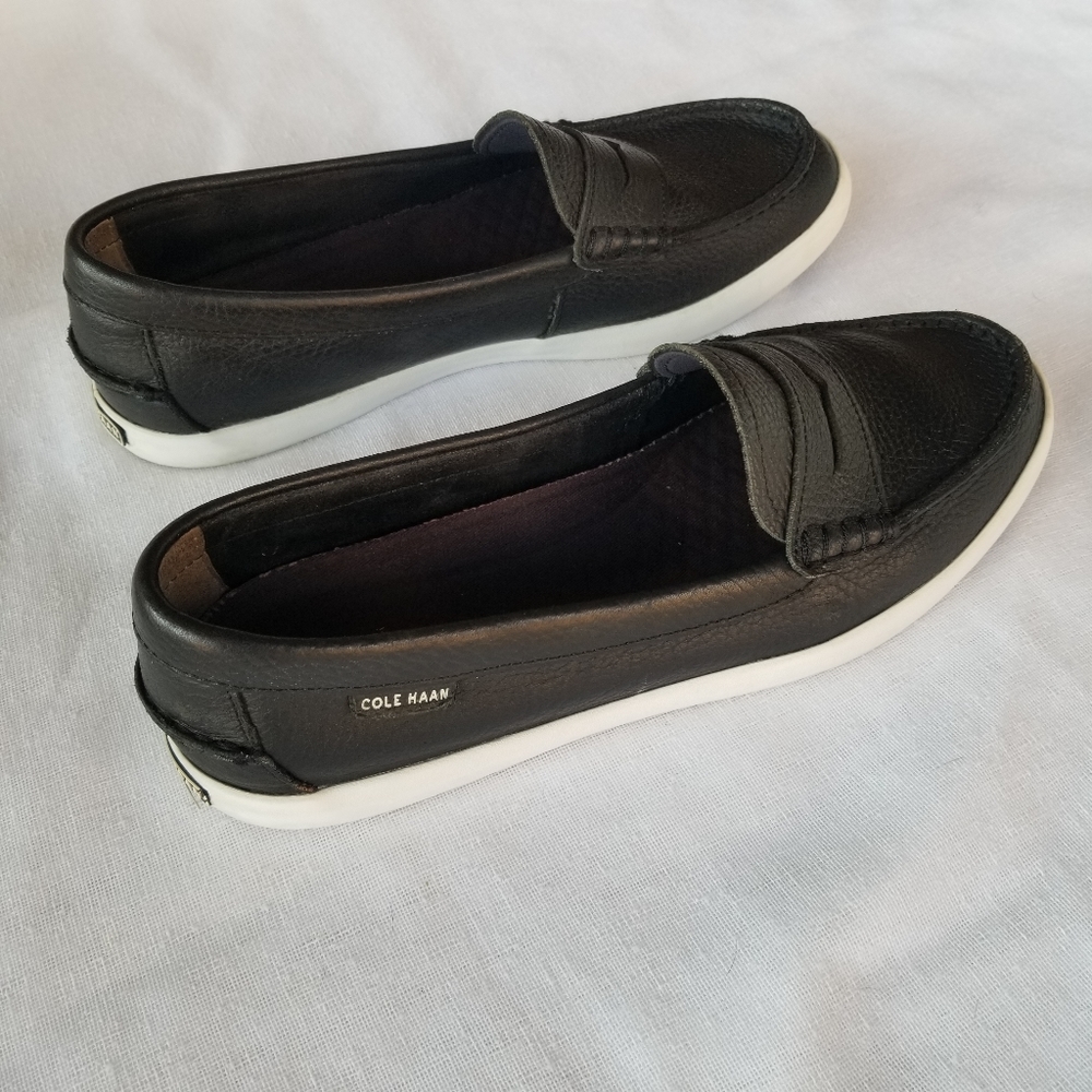 Cole Haan Black and White Penny Loafers Slip On
